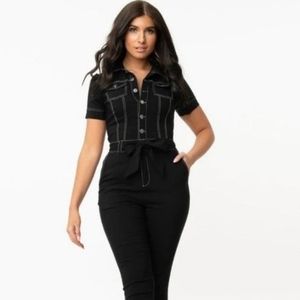Unique Vintage Black Skinny Leg Bexley Jumpsuit